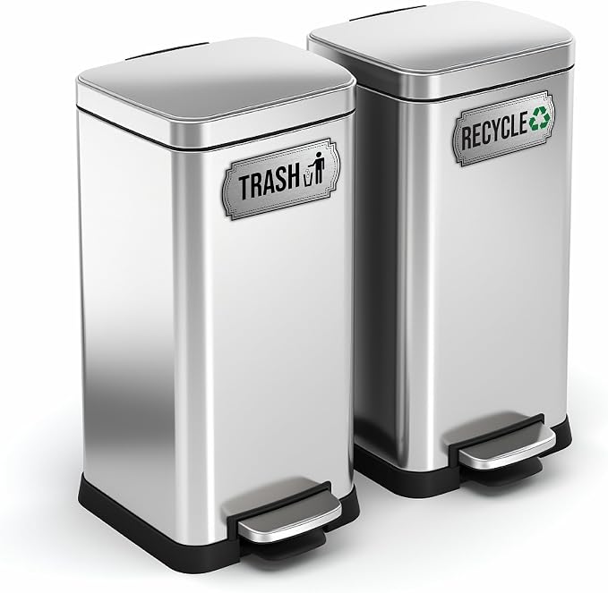Recycle and Trash Magnets for Kitchen Cans and Recycling Bins, Dual Trash and Recycle Magnet for Garbage Can Logo Symbol, 2 Magnetic Sticker Adhesives, 6.5x3 Inch Elegant Design Home Outdoor Waste Bin