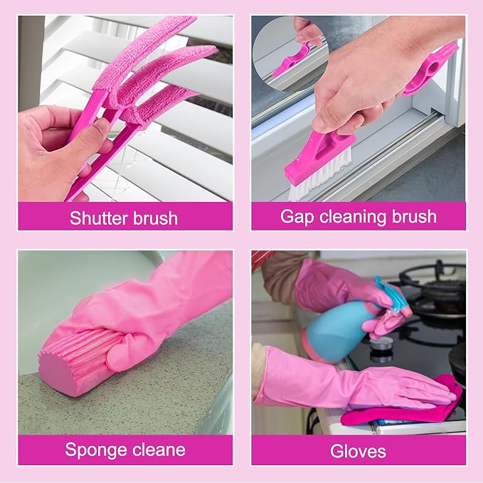 CALBEAU Pink Ceiling Fan Cleaner Duster, Ceiling Fan Duster Kit, 13PCS | Duster Kit with 60-inch Extension Pole, Storage Bag, Dusters for Cleaning High Ceilings Fan Blades