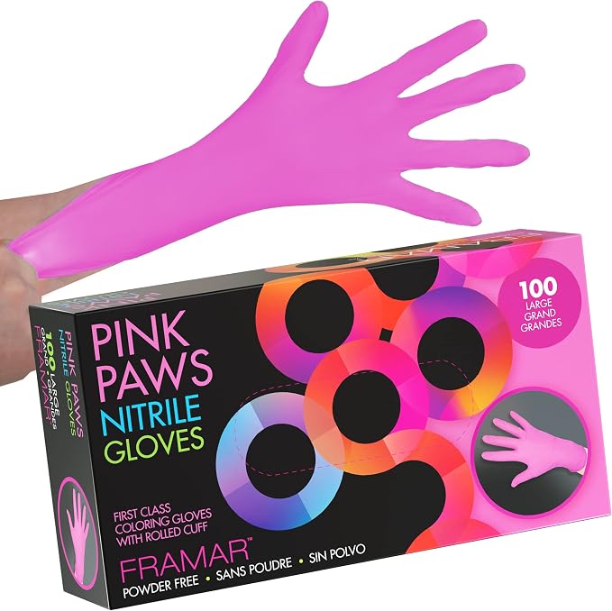 FRAMAR Pink Gloves Disposable Latex Free Large, Nitrile Gloves Large | Non Latex, Powder Free, Guantes De Nitrilo, For Hair Dye, Cleaning, Tattoo, Food Prep, Extra Durable, 100 Pack