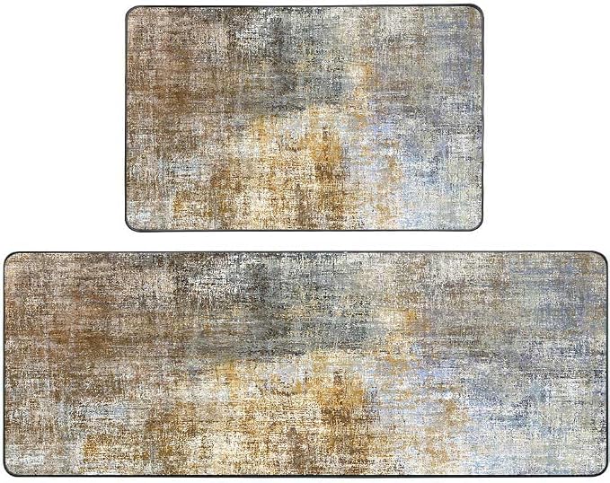 TOMWISH Kitchen Runner Rug - 2 Piece Set, Brown, Non-Skid, Cushioned | Standing Desk & Office, Farmhouse, Laundry Mat - 17"X48" + 17"X24" Kitchen Decor and Accessories