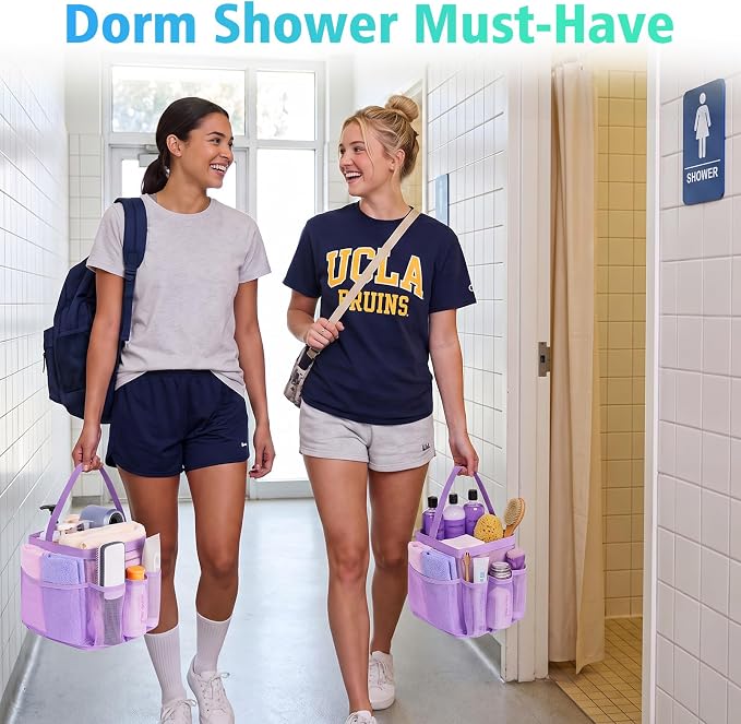 EUDELE Mesh Shower Caddy Portable for College Dorm Room Essentials,Portable Shower Caddy Dorm with 9-Pocket Large Capacity, Shower Bag for Beach, Swimming, Gym, Travel essentials, Purple