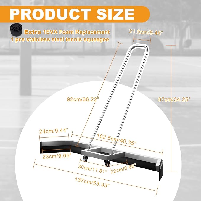 4.3FT Sport Tennis Court Squeegee Floor Squeegee Heavy Duty Commercial Squeegee for Floors with 2PCs EVA Foam Blade