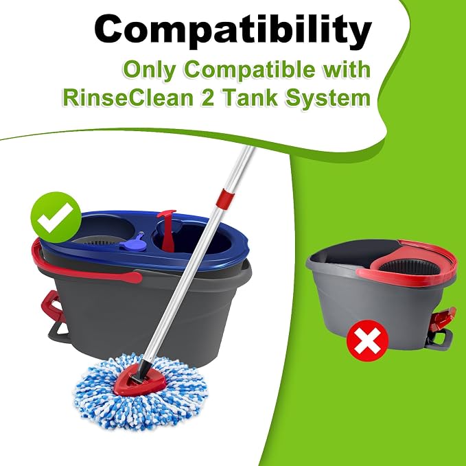 Spin Mop Handle, Mop Replacement Heads,Brush,Base Compatible with OCedar RinseClean 2 Tank,Inclued 2 Microfiber Mop Heads,1 Mop Base,2 Brush and 4-Section Mop Handle for Ocedar,Use for Floor Cleaning