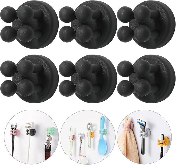 iBetterLife Razor Holder for Shower Hooks – 5Pcs Self Adhesive Wall Mounted Single Hook for Hanging Toothbrush, Functional Waterproof Utility Plug Holder for Bathroom Kitchen Living Room Office, Black