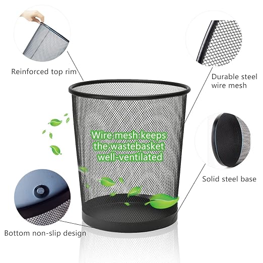 20 Pack Black Mesh Trash Cans, 6 Gal Mesh Office Trash Can, Round Open Metal Wire Wastebaskets, Waste Basket Trash Can for Near Desk,Recycling Garbage Container Bin for Office,Home,School