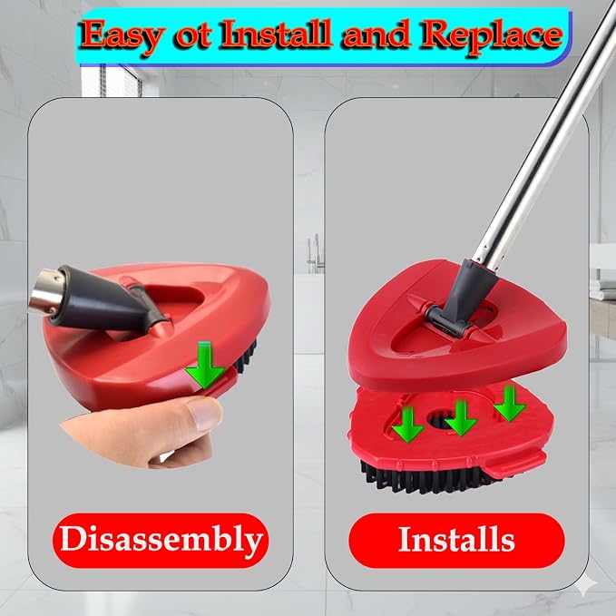 Spin Mop Scrub Brush Head Compatible with O Cedar EasyWring 1-Tank Spin Mop System, 2 Microfiber Scrubber Mop Head Refills & 1 Mop Base, Hard Bristle
