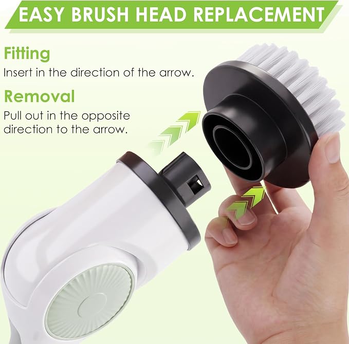 Cordless Electric Spin Scrubber with 10 Replaceable Heads and Long Handle | 3 adjustable lengths, 3 adjustable speeds, 90‑minute runtime, 10 Heads, Waterproof Design for tubs, floors, grout, and cars