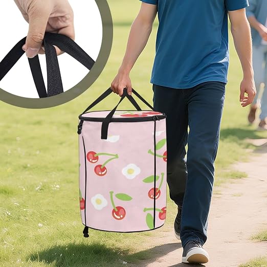 BIGCARJOB Cherry Collapsible Trash Can Camper Trash Can with Lid, 22.83x17.71, Water Proof Bag Outdoor Garbage Bin Storage Accessories, 23 Gallons