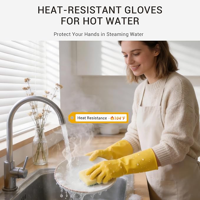 6 Pairs Rubber Cleaning Gloves,Reusable Dishwashing Gloves,Household Dish Gloves for Washing,Cleaning,Kitchen,Painting, Gardening, Pet Care,Extra Thickness,Non-Slip,13", 20 Mil, Heavy Duty,M