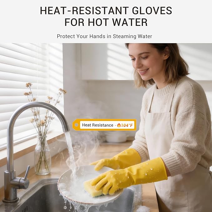 ThxToms Heavy Duty Rubber Cleaning Gloves, Reusable Dishwashing Gloves for Kitchen, Gardening, Pet Care - 20 Mil Extra Thick