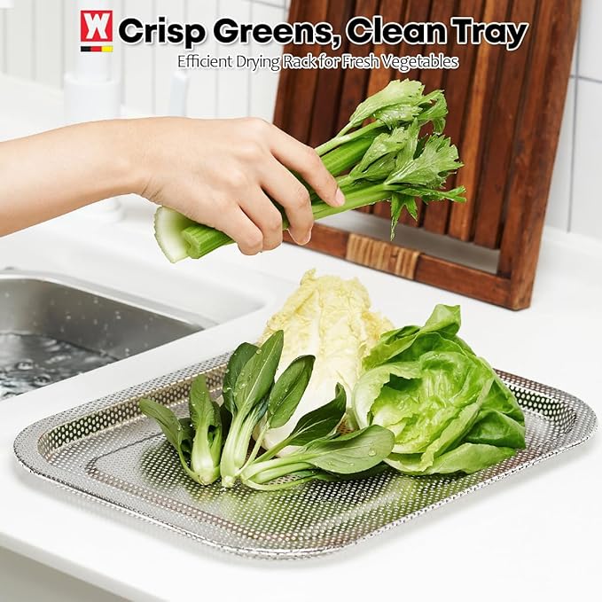 WAGENSTEIGER Stainless Steel Colander Tray for Washing-Up Bowl, Multipurpose Rinse Strainer & Dish Drying Rack, Perforated Sink Lid for Vegetables & Fruits (Colander Lid)
