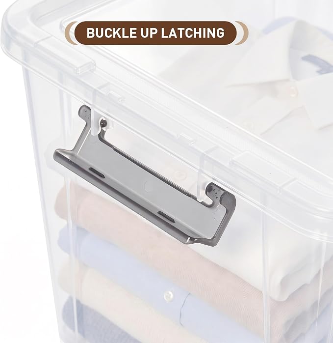 Citylife 32 QT Plastic Storage Bins with Latching Lids Stackable Storage Containers for Organizing Large Clear Storage Box for Garage, Closet, Kitchen, 4 Packs