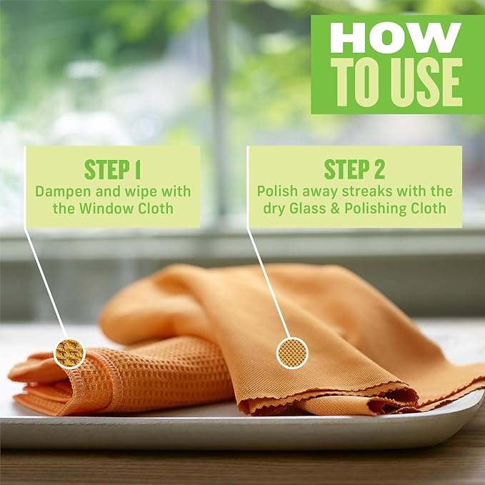E-Cloth Window and Glass Cleaner Kit, Just Add Water - 1 Kit | Chemical-Free Cleaning - Reusable & Machine Washable Towel, Versatile Use for Mirrors, Cars, & Lenses, Tangerine Orange
