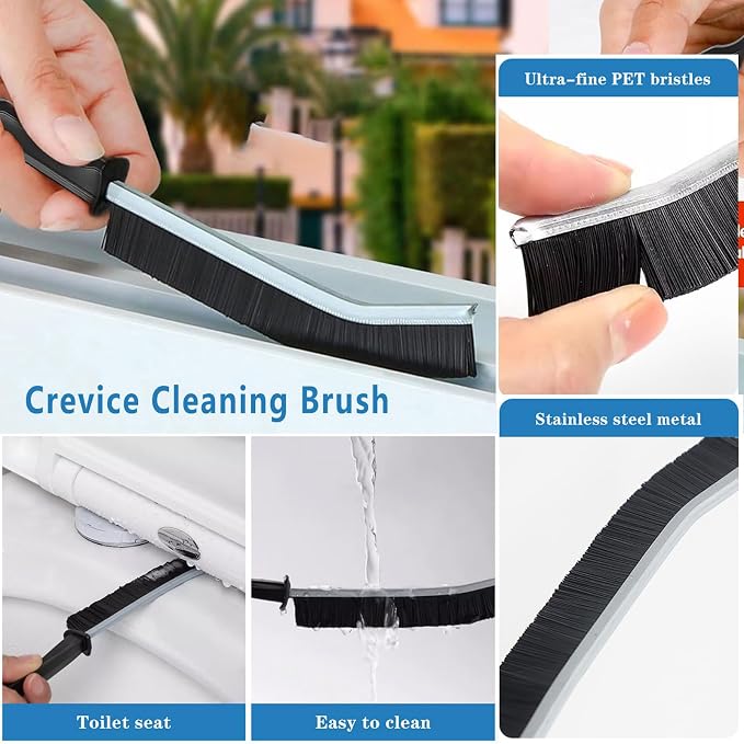 Crevice Cleaning Brush 24-Pack - Heavy Duty Hard Bristle Gap Brush for Deep Cleaning - Ultra-Thin Window Track Cleaning Tool for Shower Grout, Sliding Doors, Baseboards & Auto Detailing