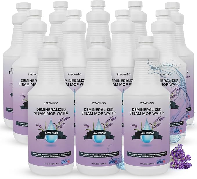 Steam & Go Demineralized Water for Steam Mop – Lavender Scent, 32 oz (Pack of 12)| Scented Floor Cleaner Solution, Ready-to-Use, Compatible with Any Steam Cleaner