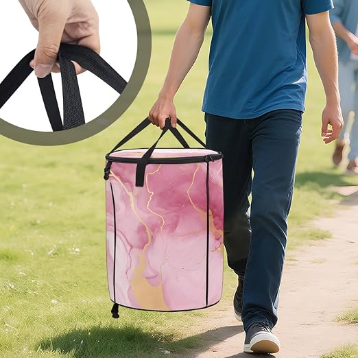 BIGCARJOB Collapsible Trash Can Pop Up Camper Trash Can with Lid, 22.83x17.71, Water Proof Bag Outdoor Garbage Bin Storage Accessories, Purple Marble Print