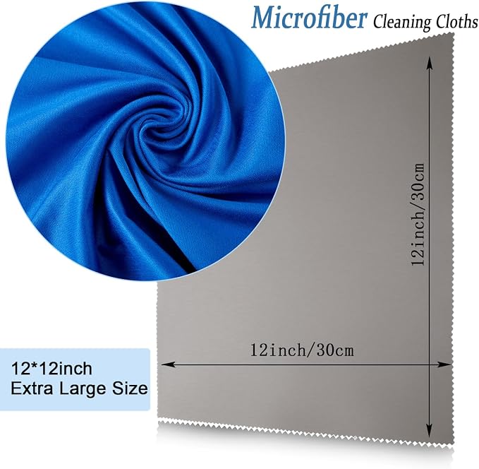Frienda 12 Pack Microfiber Cleaning Cloth,Blue,Deep Gray | 12x12 Inch Large for Eyeglasses Screen Lens, Reusable Washable, Streak-free Lint-free, Cameras Phones Tablets Monitors