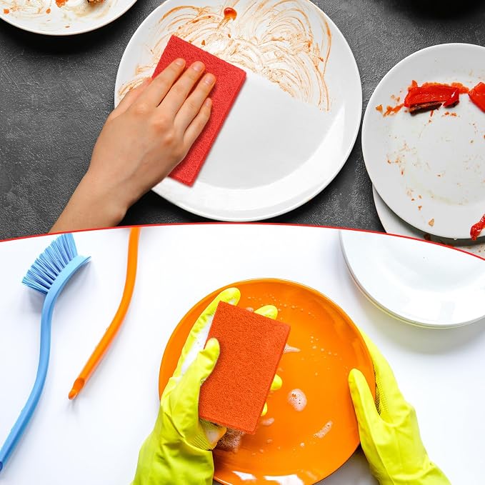 Hoolerry 100 Pcs Non Scratch Scouring Pads for Kitchen Dish,Multicolor | Reusable Anti Grease Scrubbers, for Pan Metal Grills Cookware, Household Cleaning Dishwashing, 4.3 x 3 x 0.3 Inch Size