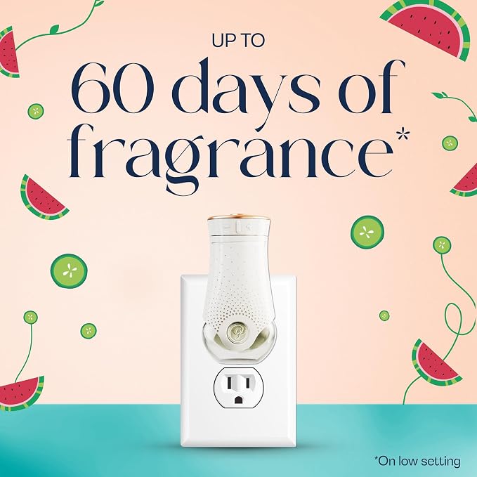 Glade PlugIns Refills Air Freshener Starter Kit, Watermelon & Cucumber, Scented and Essential Oils for Home and Bathroom, 0.67 Fl Oz, 1 Warmer + 2 Refills (Pack of 5)
