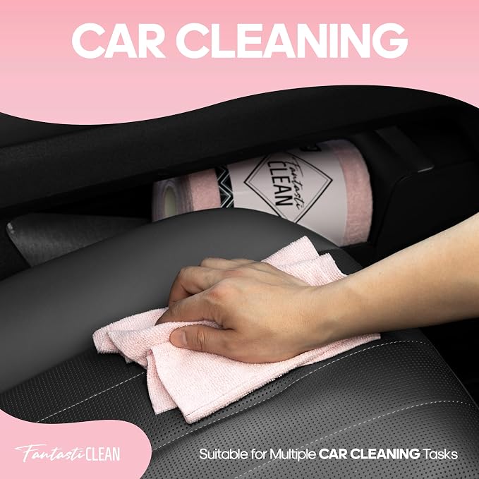 Fantasticlean Microfiber Cleaning Cloth Roll 240Pack, Pink and Light-Purple | Tear Away Towel Roll 8" x 8", Reusable Paper Towels, Rags for Kitchen, Pet, Dust, Car, Office, Cleaning Supplies, 4 Rolls
