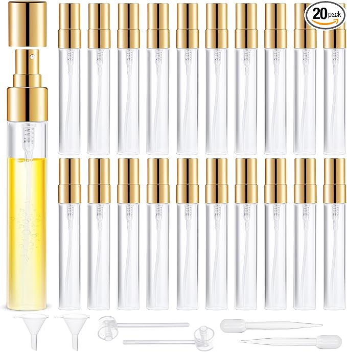 BESNEL Mini Glass Spray Bottle 20pcs 5ml Clear Perfume Spray Bottle Empty | Fine Mist Refillable Mini Perfume Spray Bottle, Perfume Atomizer, Travel Spray Bottle, Small Empty Sample Containers Portable