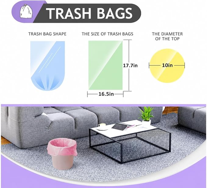 Teivio Small Colorful Clear Trash Bags 1.5 Gallon 168 Count Garbage Bags | Fit 4-5 Liters,1,1.3,1.5Gal,Multicolor Mini Plastic Waste Basket Bins Can Liners for Home Bathroom Office Car dog poop bags
