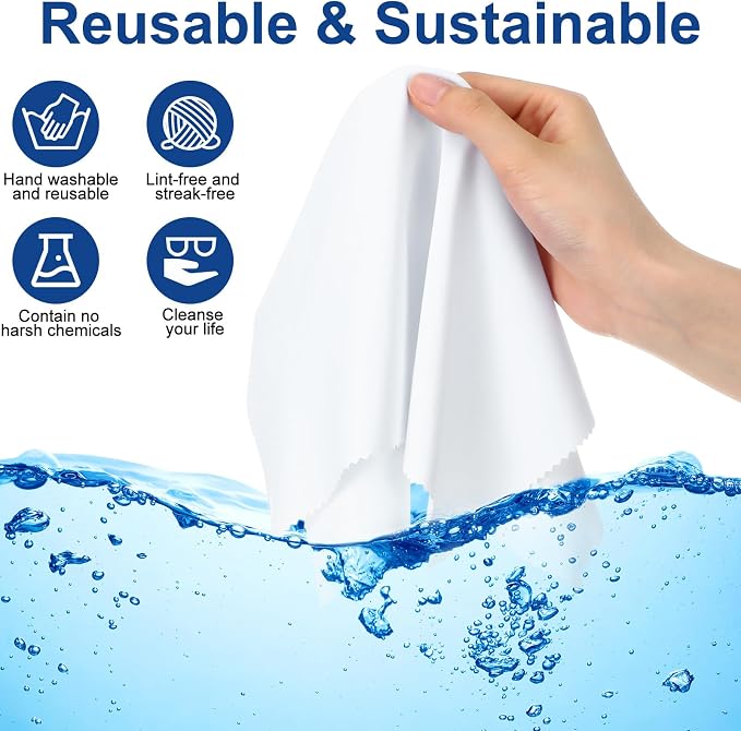 Frienda 12 Pack Microfiber Cleaning Cloth,White | 12x12 Inch Large for Eyeglasses Screen Lens, Reusable Washable, Streak-free Lint-free, Cameras Phones Tablets Monitors