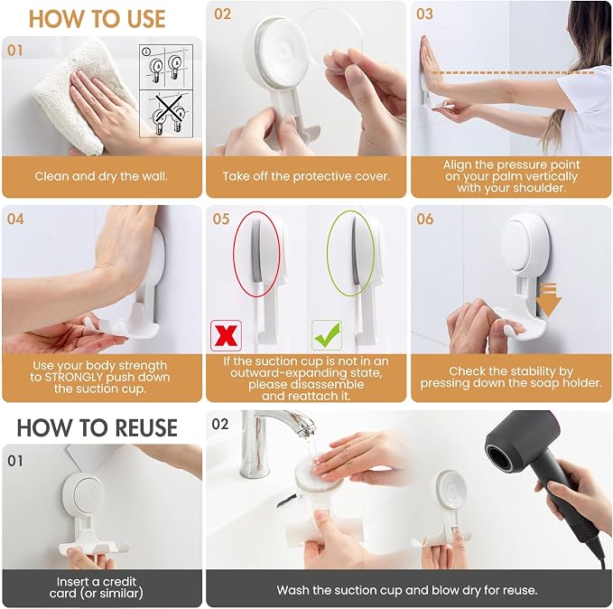 LEVERLOC Razor Holder for Shower 2 Pack, Powerful Suction Cup Hooks, White | No Drill, Powerful Suction Up to 11 lbs, Shower Hook for Bathroom Wall Glass Tile, Removable Holder for Razor Towel Loofah