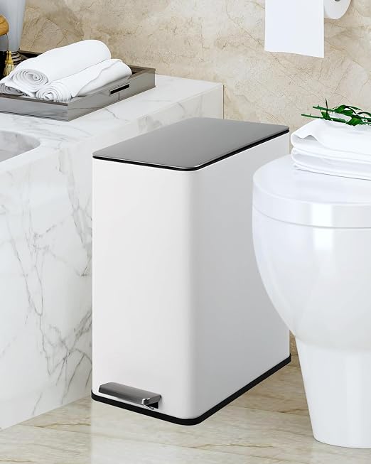 GarveeTech Slim Trash Can, 4 Gallon/15 L Kitchen Garbage Can with Soft Close Lid & Removable Inner Bucket, Small Narrow Recycling Bin for Bathroom, Living Room, Office, White | Small Narrow Recycling Bin with Removable Inner Bucket for Bathroom, Living...
