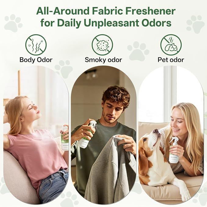 Odor Eliminator Fabric Spray Freshener, Long-Lasting Herbal Scent | Clothes & Room Deodorizer, Linen Spray, for Couches, Carpets & Bedding, Alcohol-Free, Safe for Kids & Pets, 10.14 OZ, 2-PK