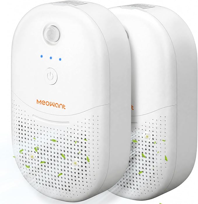 Meowant Cat Litter Odor Deodorizer,Sensor Monitor Negative Ion Air Purifier | 4 Auto Modes Pet Odor Eliminator, Rechargeable Wireless Quiet Odor Remover with Odor Deodorant Gel for Multi-Pet Home 2PCS