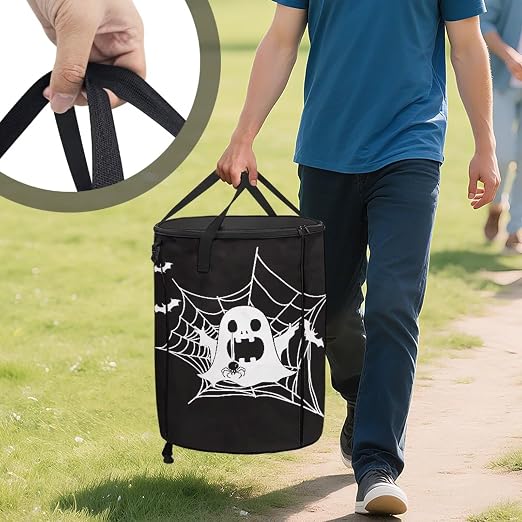 doginthehole Halloween Decorations Outdoor Trash Can with Lid 20 Gallon Spooky Ghost Spider Web Collapsible Trash Can Waterproof Garbage Bags for Car, RV's, Yard Storage Bin Halloween Fall Home Decor
