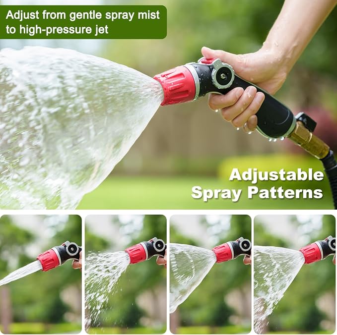 FANHAO Upgraded Metal Garden Hose Nozzle Heavy Duty, 30% Higher Water Flow | High Pressure Water Nozzle, Adjustable Spray Patterns for Lawn Watering, Car Washing, Cleaning