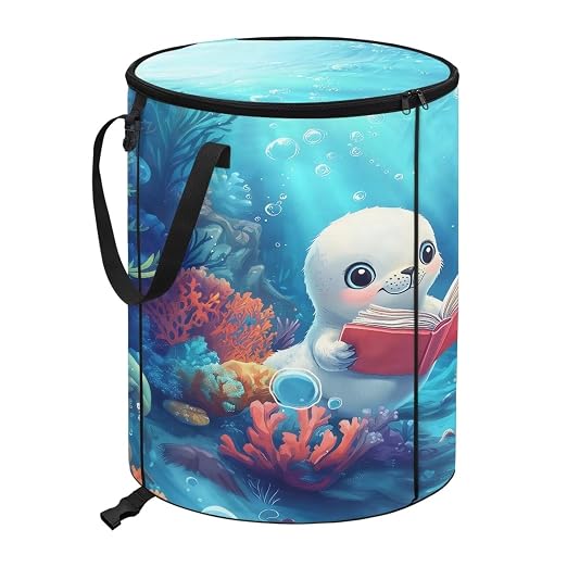 Sea Lion 24 Gal Collapsible Trash Bin Storage Containers with Lids Waterproof Pop up Outdoor Garbage Can for Camping, Boat, Car Travel, Hiking Easy to Clean Camper Essentials