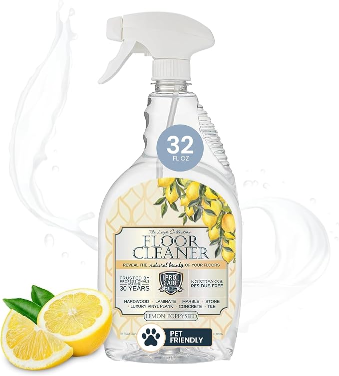 ProCare Lemon PoppySeed Floor Cleaner (Made in USA) | Streak Free Cleaner for Tile, Stone, Laminate, Vinyl & Natural Wood Floor Cleaner for Mopping, Floor Cleaning Solution - 32oz Spray Bottle