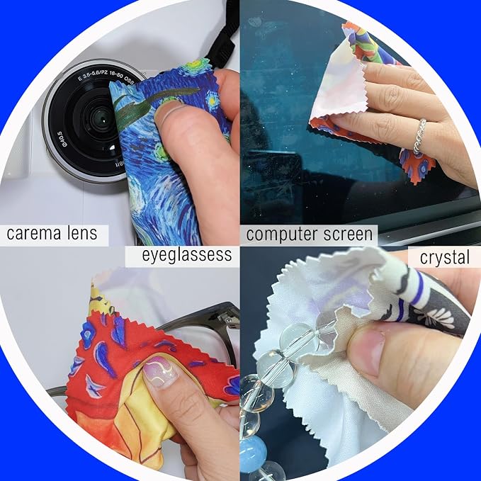 4 Pack Microfiber Glasses Cleaning Cloth, Lint Scratch Resistant Lens Cloth | Washable Reusable Soft Streak Resistant Fabric Set with Pouch Clip-On for Sunglasses Eyewear Screens Camera Gear