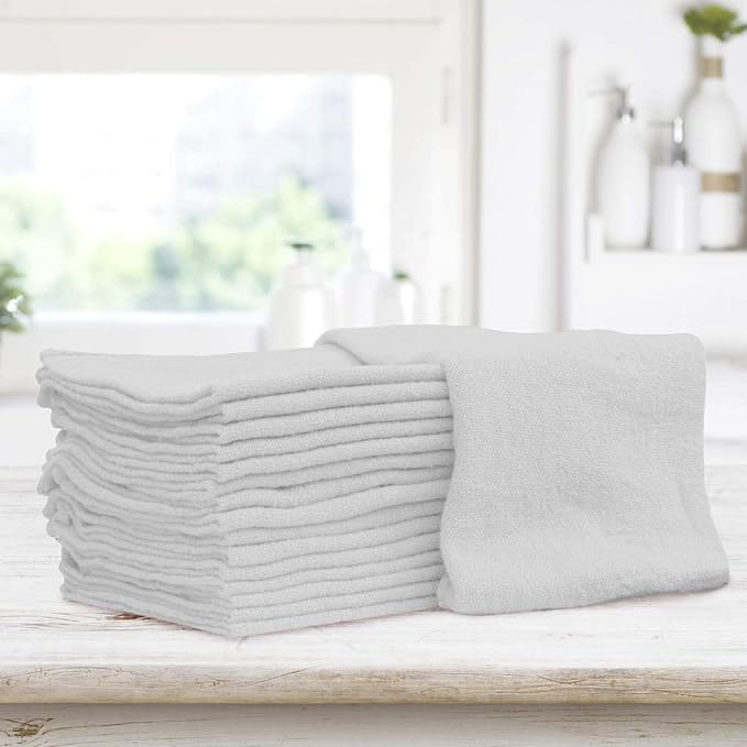 Shop Towels – Pack of 50 Reusable Cleaning Rags – Durable Quality Cotton – 13" x 13"– Machine Washable – Suitable for All Purposes (White)