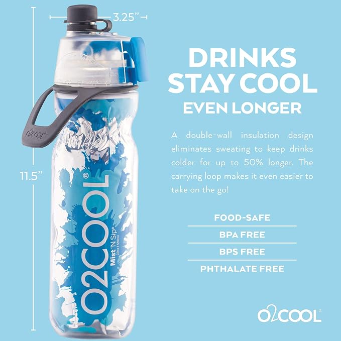 O2COOL Mist N Sip 20 oz Misting Sports Water Bottle Ombre Prism Pink