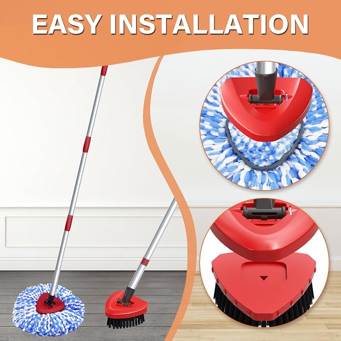 5 Pack Spin Mop Replacement for O Cedar RinseClean System-4 Heads +1 Brush | Upgrade Dual-Bristle Scrub Brush, Soft Inner & Stiff Outer,20° Angled for Corners,100% Microfiber Refill,Reusable & Washable