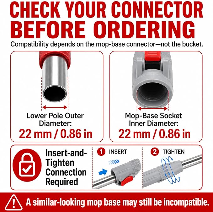 RinseWise Spin Mop Replacement Handle Only, 3-Section Stainless Steel Pole with 35/49/61 in Length Options, Fits All Tsmine FunClean Models, Not Universal, No Mop Head, Base or Bucket - Red