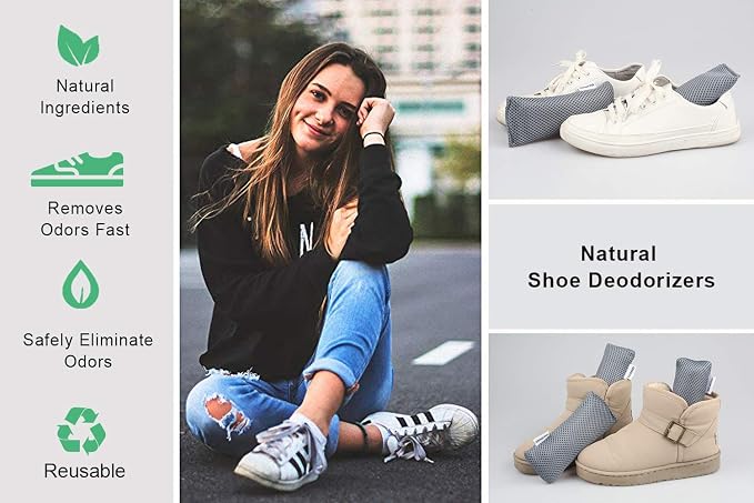 12 Pack Charcoal Shoe Deodorizer Bags inserts, Shoe Odor Eliminator,Drawer Deodorizers, Activated Charcoal Odor Absorber for Gym Bag, Car, Pet, Closet | 100% Natural Shoes Smell Remover，eliminates odor naturally,can be reused up to two years