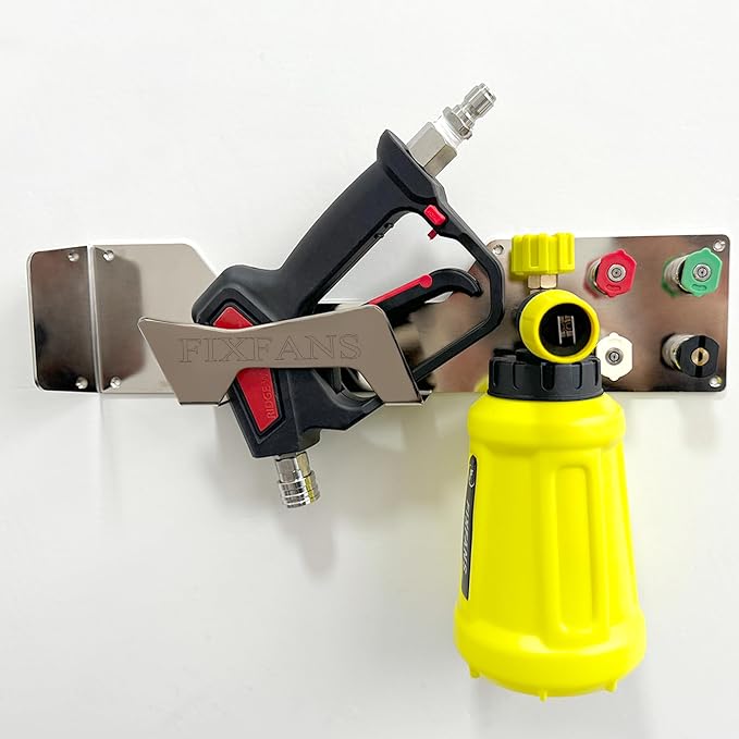 FIXFANS Pressure Washer Gun Holder, Wall Mounted Foam Cannon Tool Organizer | Power Washer Snow Foam Lance Tool Organizer, Nozzle Tips and Car Wash Accessories Kit Storage Rack, 1/4" Quick Connect
