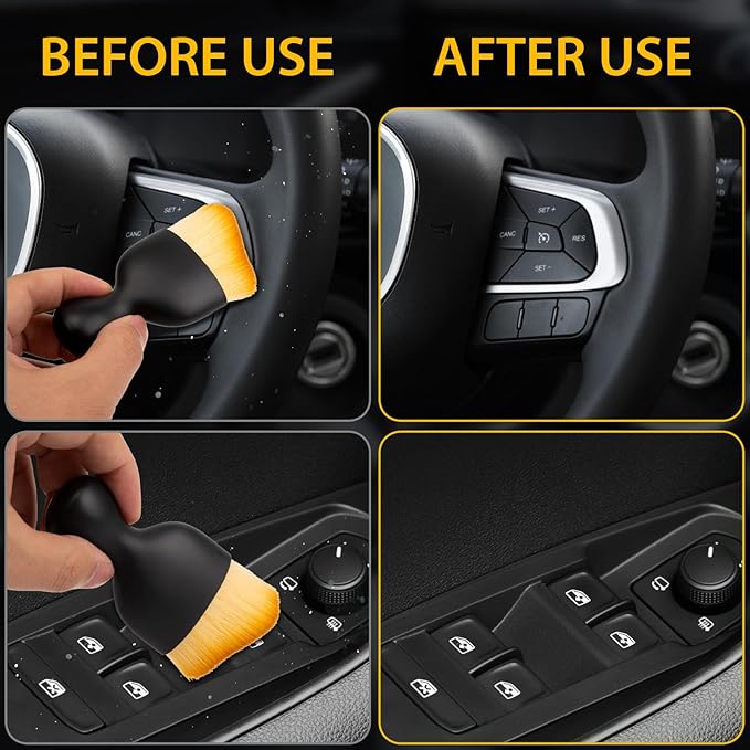 Amrules 2 Pcs Car Interior Detailing Brush Cleaning Tools, Brown | Soft Bristles Gently Clean Dust & Dirt, Gentle on Surfaces, for Dash, Leather, Skylight & Vents, Lightweight, Easy to Use