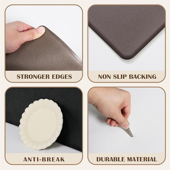 Feelyou Black Green Botanical Kitchen Rugs Sets 2PCS Blossom Flowers Kitchen Mats for Floor Natural Country Cushioned Anti Fatigue Waterproof Non-Slip Rugs for Office Laundry Room Decor Accessories