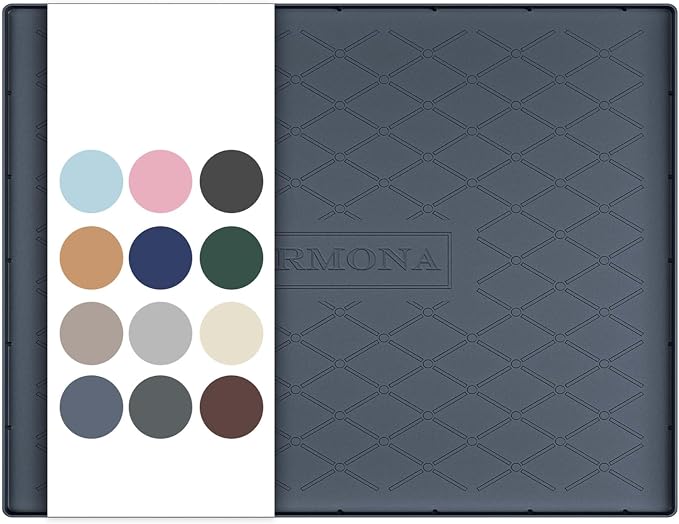URMONA Under Sink Mat 28 x 19 in, Waterproof Silicone Cabinet Protector | Waterproof, Oil-Resistant, Raised Edge, Cabinet Liner, Shelf Protector, Pet Food Mat, Storage Mat, Easy to Clean, Dark Grey