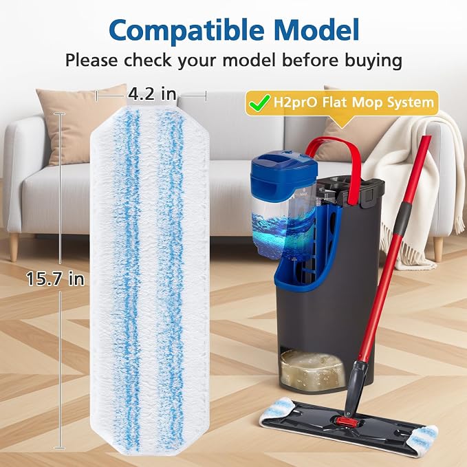 15 Pack H2prO Mop Pads Compatible with O Ceda H2PrO Flat Mop System | 100% Microfiber Mop Head Replacements, Washable and Reusable for H2prO Mop Refills, White