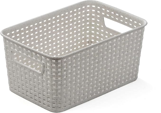 BINO | Plastic Storage Baskets, 5.5 Liter - 3 Pack, Natural Grey | THE WOVEN COLLECTION | Storage Basket for Shelves | Woven Storage Baskets for Organizing Bins Pantry Shelf Organizer | Container Bin