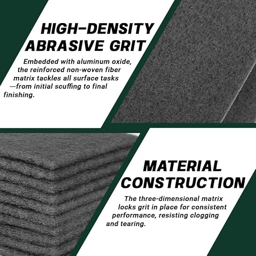 6" x 9" Gray Ultra-Fine Scuff Pads, 10 Pack – Non-Woven Hand Pads for Ultra-Fine Sanding, Cleaning, Scouring, Polishing Prep & Surface Refinement on Auto Body – Reusable Aluminum Oxide Abrasive Pads