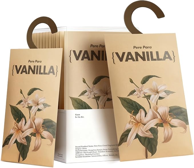 12 Packs Vanilla Potpourri Scented Sachets for Drawers and Closets，Hanging Paper Air Fresheners for Clothes Long Lasting Fragrance