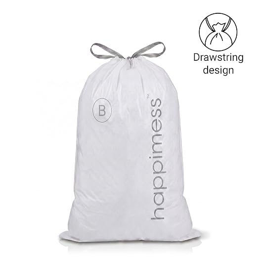 happimess HPM3000B-CLEAR 5.3 Gallon Kitchen Drawstring Trash Bags, Trash Can Liner, Clear, 60-Count, 3-Packs of 20 Liners | Kitchen Can Liners, Drawstring, Heavy Duty LDPE Plastic, Tear-Resistant, Recyclable, Custom Fit
